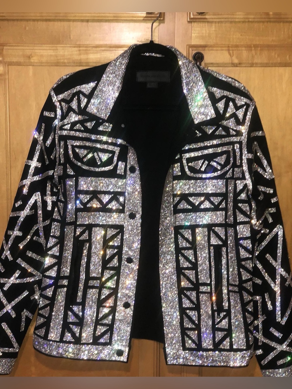 Women's Black Jacket with Silver Crystals Geometric Accents